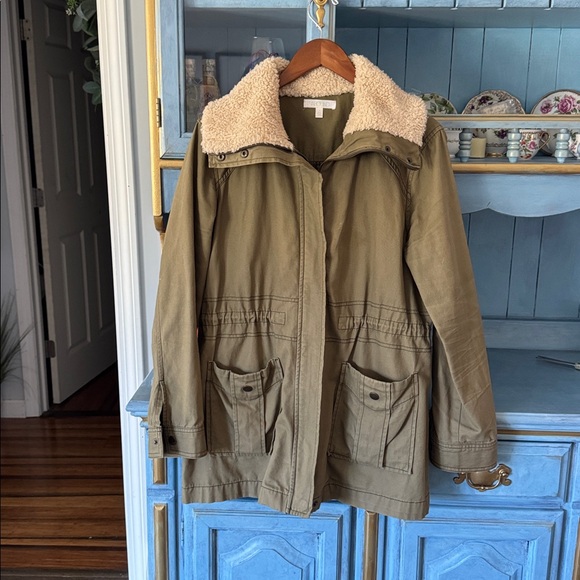 Jackets & Blazers - Olive Utility Jacket with Sherpa Collar